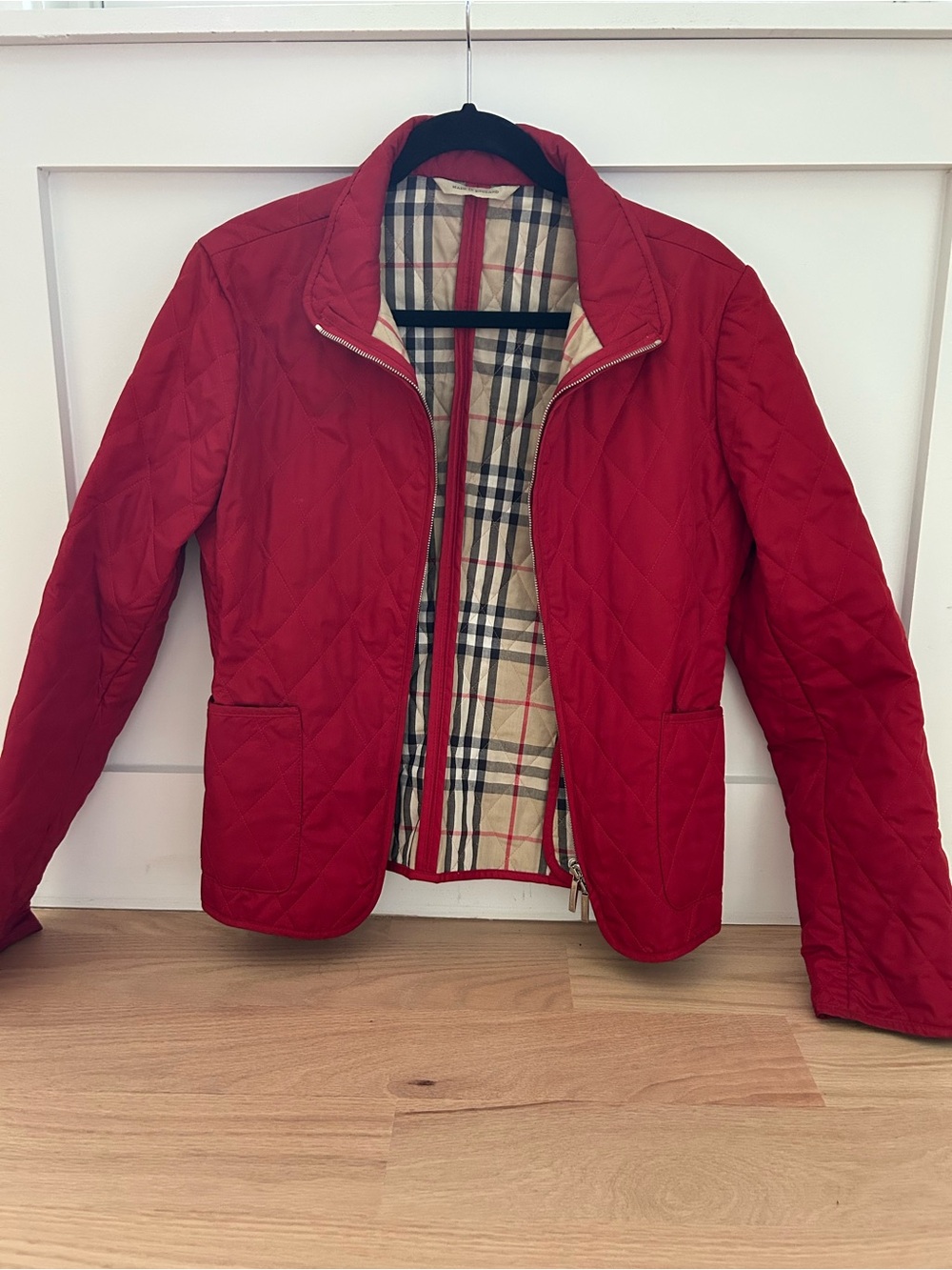 Burberry Quilted Red Women's Lightweight Jacket with Signature Plaid Lining